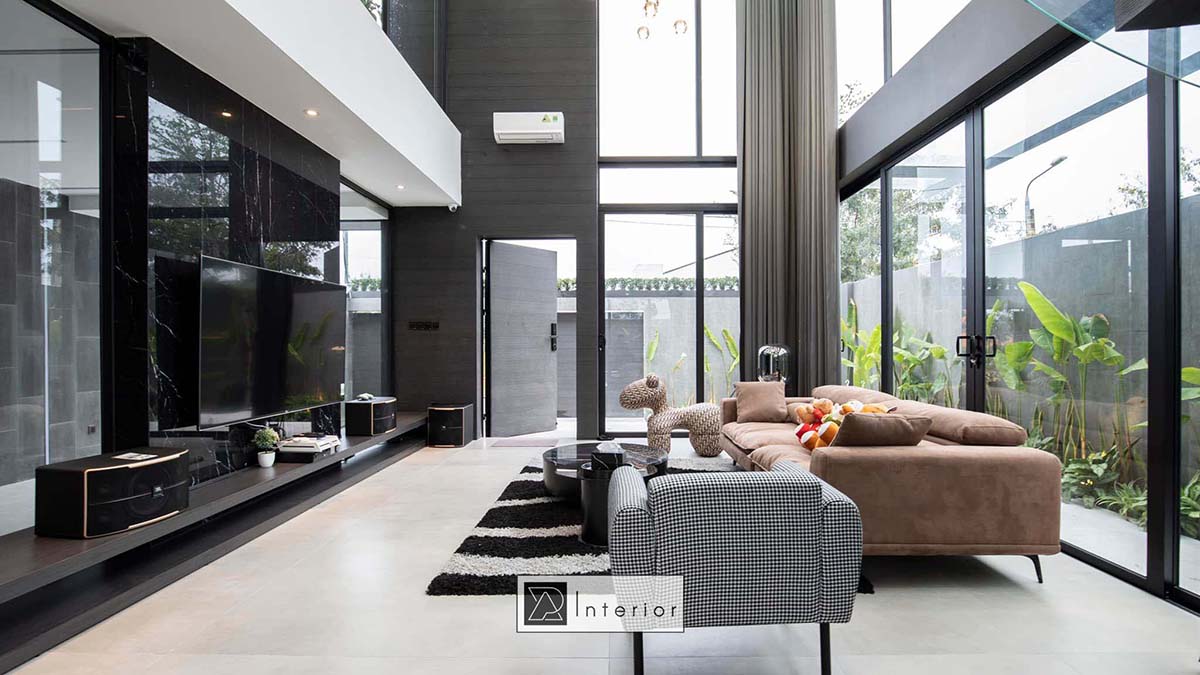 không gian nội thất hiện đại với tông màu đen trắng